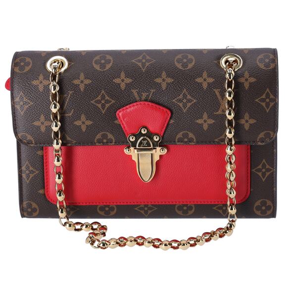Louis Vuitton Victoire Brown Monogram Shoulder Bag M41731 Cerise Red Canvas